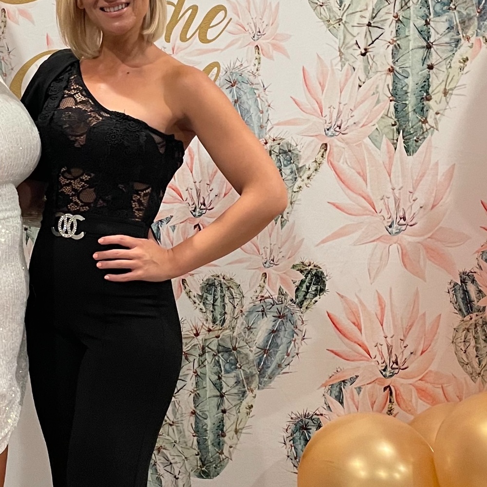 One shoulder lace jumpsuit